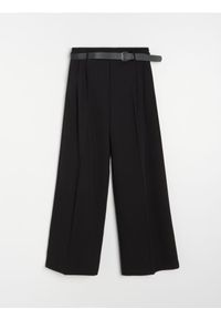 Sinsay - Spodnie wide leg z paskiem - czarny. Kolor: czarny #1