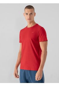 4f - T-shirt regular gładki męski. Kolor: czerwony. Materiał: dzianina. Wzór: gładki