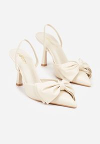 Renee - Beżowe Sandały na Szpilce Slingback Ozdobione Kokardą Terrafera. Kolor: beżowy. Materiał: jeans. Wzór: aplikacja. Obcas: na szpilce. Styl: klasyczny, elegancki #4