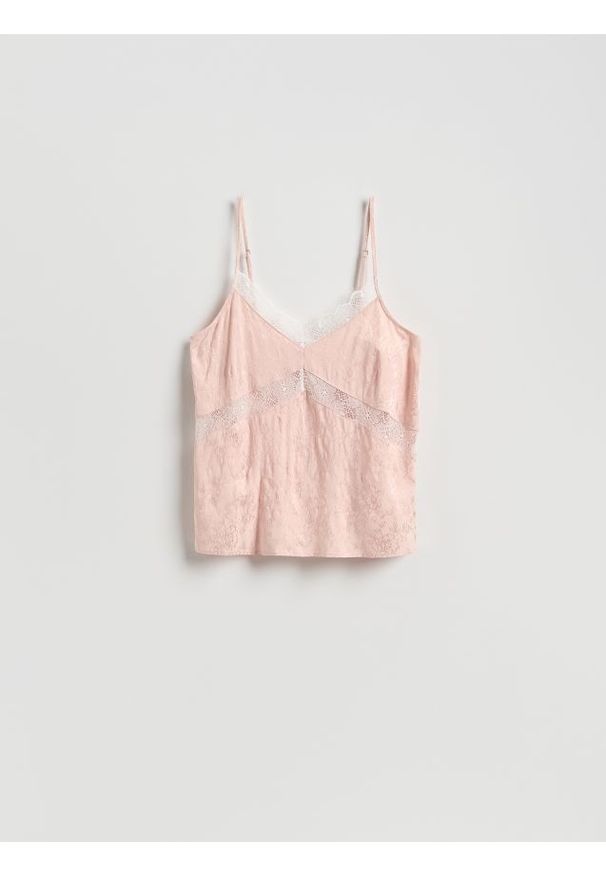 Reserved - Top z koronką - pastelowy róż. Kolor: różowy. Materiał: koronka. Wzór: koronka. Styl: klasyczny