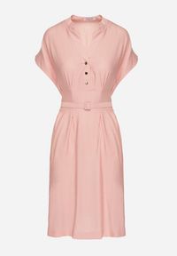 Born2be - Różowa Sukienka z Wiskozy o Rozkloszowanym Kroju z Paskiem Sepina. Okazja: na co dzień. Typ kołnierza: dekolt w serek. Kolor: różowy. Materiał: wiskoza. Długość rękawa: krótki rękaw. Wzór: aplikacja. Sezon: lato. Styl: klasyczny, casual, elegancki #6