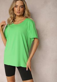 Renee - Zielona Bluzka w Stylu T-shirtowym z Okrągłym Dekoltem Lireuma. Kolor: zielony #5