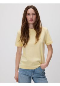 Reserved - T-shirt z bawełny merceryzowanej - żółty. Kolor: żółty. Materiał: bawełna