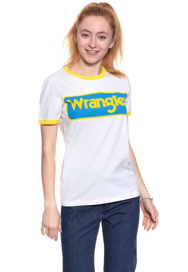 Wrangler - WRANGLER T SHIRT DAMSKI B&Y RINGER TEE WHITE W7C42FK12 112131689. Wzór: nadruk, kolorowy