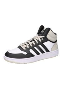 Adidas - Buty Hoops 3.0 Mid Rozmiar 44 2/3 - IH0157 Biały. Okazja: na co dzień. Zapięcie: pasek. Kolor: szary, czarny, wielokolorowy, biały. Materiał: skóra, syntetyk. Szerokość cholewki: normalna. Wzór: paski. Sport: koszykówka #1