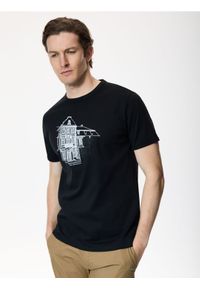 Reserved - T-shirt slim z bawełny merceryzowanej - czarny. Kolor: czarny. Materiał: bawełna #1