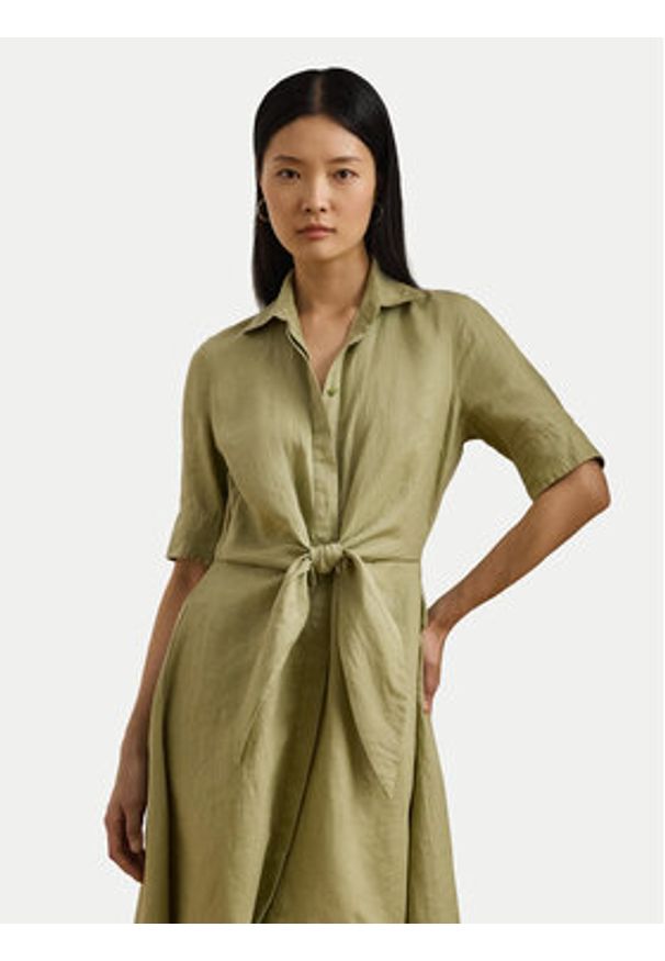 Lauren Ralph Lauren - LAUREN RALPH LAUREN Sukienka koszulowa 200905667015 Zielony Regular Fit. Kolor: zielony. Materiał: len. Typ sukienki: koszulowe