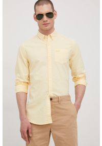Superdry koszula bawełniana męska kolor żółty regular z kołnierzykiem button-down. Typ kołnierza: button down. Kolor: żółty. Materiał: bawełna. Wzór: aplikacja