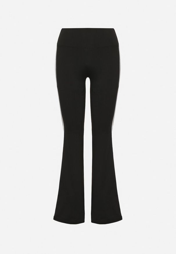 Born2be - Czarne Marszczone Legginsy Dzwony z Wysokim Stanem i Lampasami Nakatia. Okazja: na co dzień. Stan: podwyższony. Kolor: czarny. Styl: sportowy, elegancki, casual