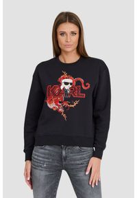 Karl Lagerfeld - KARL LAGERFELD Czarna damska bluza ikonik lny, Rozmiar XS. Kolor: czarny. Materiał: len. Wzór: haft