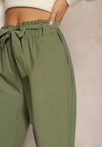 Renee - Zielone Spodnie Paper Bag z Paskiem Materiałowym Esrice. Kolor: zielony. Materiał: materiał #5