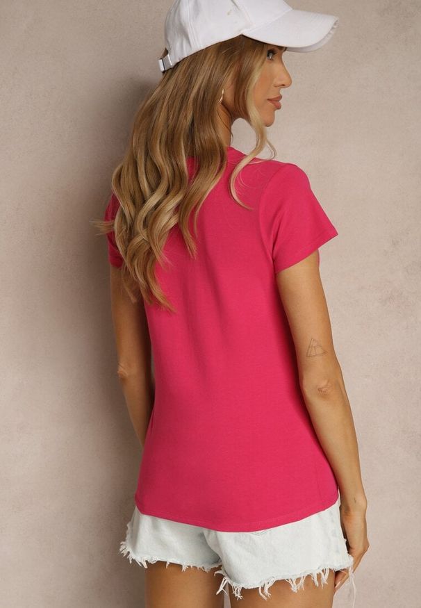 Renee - Fuksjowy Basicowy T-shirt z Bawełny Mevolena. Okazja: na co dzień. Kolor: różowy. Materiał: bawełna. Styl: klasyczny, casual