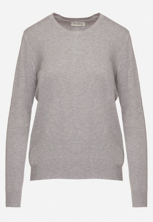 Born2be - Szary Casualowy Sweter o Klasycznym Kroju z Wełną i Kaszmirem Dailithra. Okazja: na co dzień. Kolor: szary. Materiał: wełna, kaszmir. Wzór: aplikacja. Styl: klasyczny, casual
