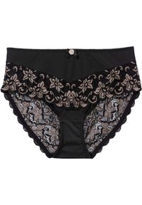 bonprix - Figi maxi z delikatną koronką. Kolor: czarny. Materiał: poliamid, koronka. Wzór: koronka #1