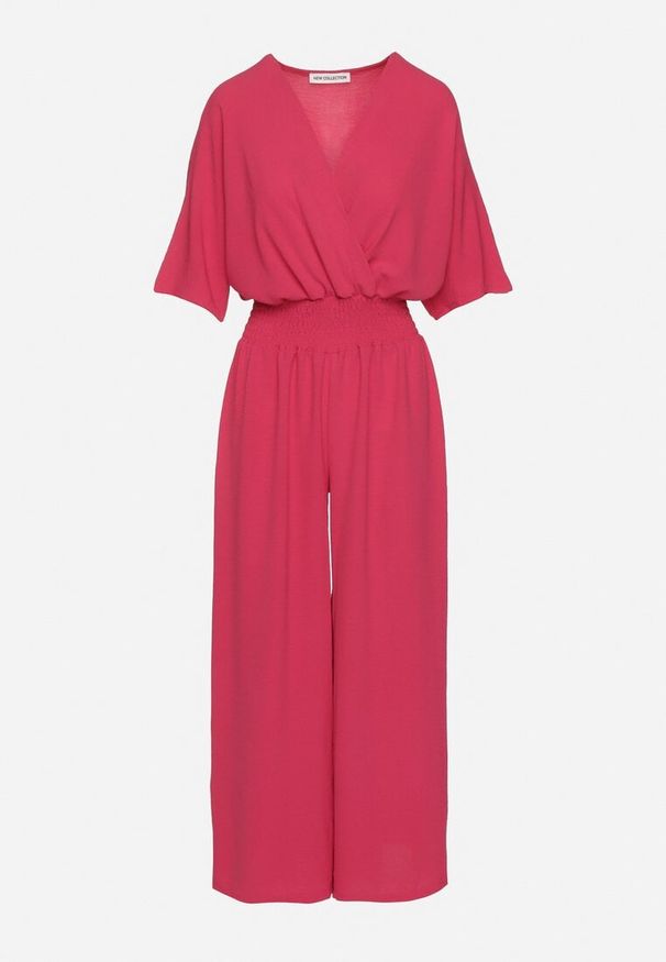 Born2be - Fuksjowy Kopertowy Kombinezon z Gumką w Talii i Szerokimi Nogawkami Vimashea. Okazja: na co dzień. Kolor: różowy. Styl: casual, elegancki