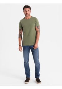 Ombre Clothing - T-shirt męski klasyczny bawełniany BASIC - khaki V6 OM-TSBS-0236 - XXL. Okazja: na co dzień. Kolor: brązowy. Materiał: bawełna. Styl: klasyczny #8