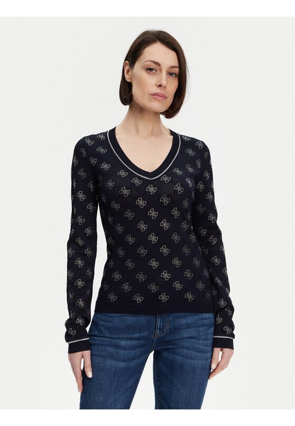Guess Sweter W5GR07 Z3D60 Granatowy Regular Fit. Kolor: niebieski. Materiał: wiskoza