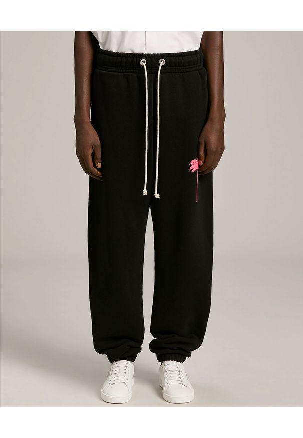 PALM ANGELS - Czarne spodnie z palmą. Kolor: czarny. Materiał: dresówka, bawełna. Wzór: aplikacja