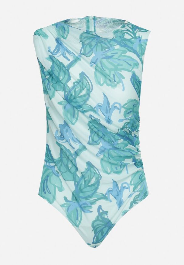 Born2be - Zielono-Niebieskie Siateczkowe Body w Kwiaty Efiliss. Kolor: zielony. Materiał: tkanina. Wzór: kwiaty. Sezon: lato