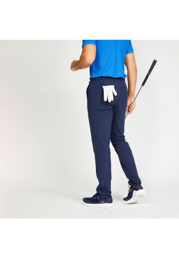 INESIS - Spodnie do golfa chino męskie Inesis WW500. Kolor: niebieski. Materiał: poliester, skóra, materiał, elastan. Sport: golf