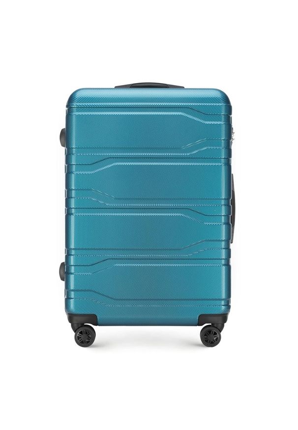 Wittchen - Duża walizka z polikarbonu tłoczona. Kolor: niebieski. Materiał: guma