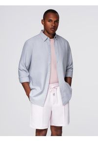 Ombre Clothing - Elegancka męska koszula oxford z haftem – błękitna V1 OM-SHOS-0172 - XXL. Okazja: na spotkanie biznesowe, do pracy. Typ kołnierza: kołnierzyk klasyczny. Kolor: niebieski. Materiał: bawełna, tkanina. Wzór: haft. Styl: elegancki