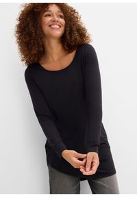 bonprix - Długi shirt z wiskozy, długi rękaw. Kolor: czarny. Materiał: wiskoza. Długość rękawa: długi rękaw. Długość: długie #3