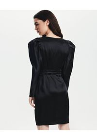 LOVLI SILK - Czarna mini sukienka z bufiastymi rękawami #NO.34. Kolor: czarny. Materiał: jedwab. Długość rękawa: długi rękaw. Długość: mini