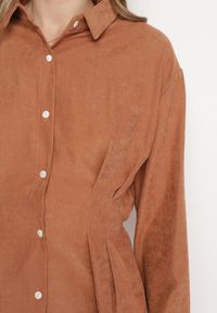 Born2be - Brązowy Komplet Koszula z Guzikami Wiązana w Talii i Szerokie Spodnie Coralias. Kolor: brązowy. Materiał: tkanina #5