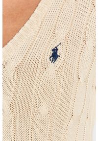 Polo Ralph Lauren - Sweter. Typ kołnierza: polo. Kolor: kremowy. Materiał: bawełna, materiał, dzianina. Długość rękawa: długi rękaw. Długość: długie. Wzór: gładki #4