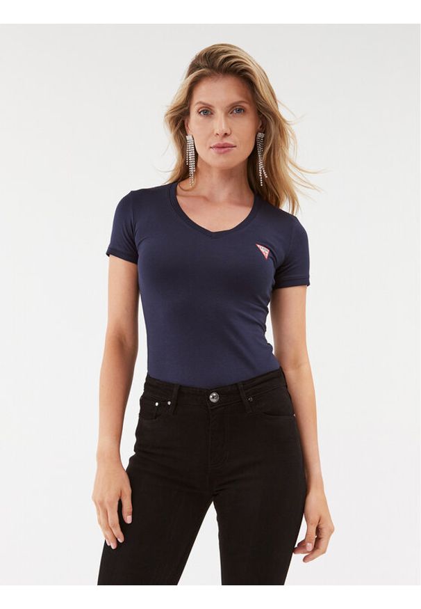 Guess T-Shirt W2YI45 J1314 Granatowy Slim Fit. Kolor: niebieski. Materiał: bawełna