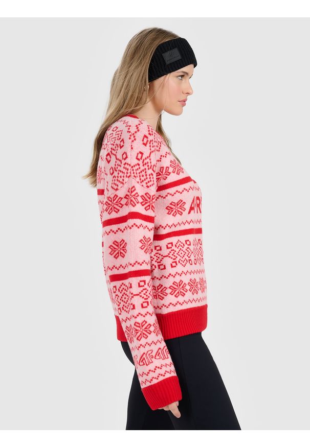 4f - 4F Sweter z wełną damski - czerwony XL. Okazja: na spacer. Kolor: czerwony. Materiał: wełna. Sezon: zima. Styl: klasyczny