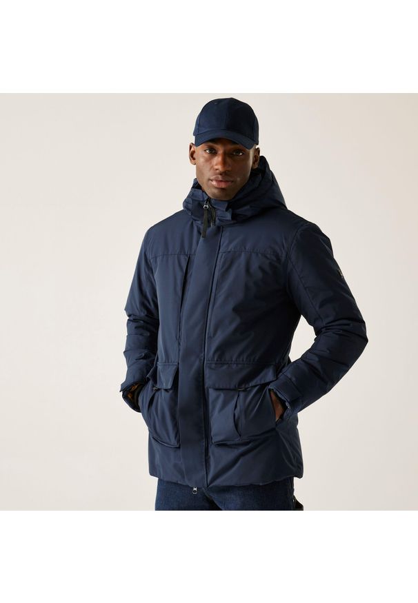 Regatta - Kurtka męska zimowa ocieplana przeciwdeszczowa Marron. Kolor: niebieski. Materiał: tkanina, puch, bawełna. Sezon: zima. Sport: turystyka piesza
