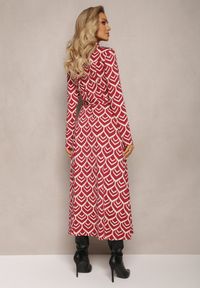 Renee - Ciemnobordowa Koszulowa Sukienka Maxi w Geometryczny Wzór Suvve. Kolor: czerwony. Materiał: materiał, tkanina. Wzór: geometria. Typ sukienki: koszulowe. Długość: maxi