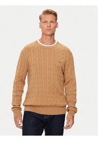 TOMMY HILFIGER - Tommy Hilfiger Sweter MW0MW33132 Beżowy Regular Fit. Kolor: beżowy. Materiał: bawełna