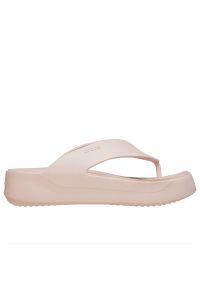 Klapki damskie Crocs Getaway Platform Flip 209410-6UR - beżowe. Kolor: beżowy. Sezon: lato. Obcas: na platformie. Styl: klasyczny