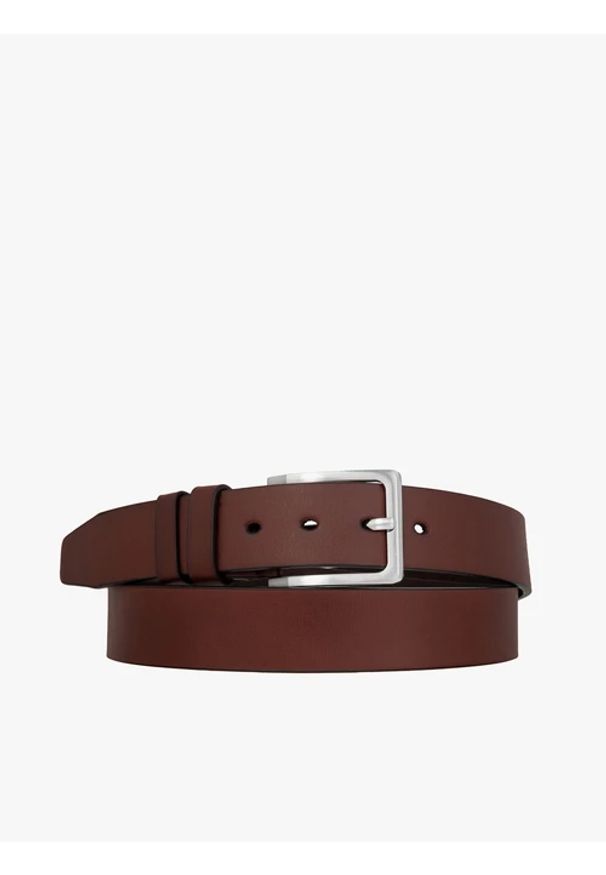 Ryłko - Ciemnobrązowy pasek ze skóry licowej. Kolor: brązowy. Materiał: skóra. Styl: klasyczny, street