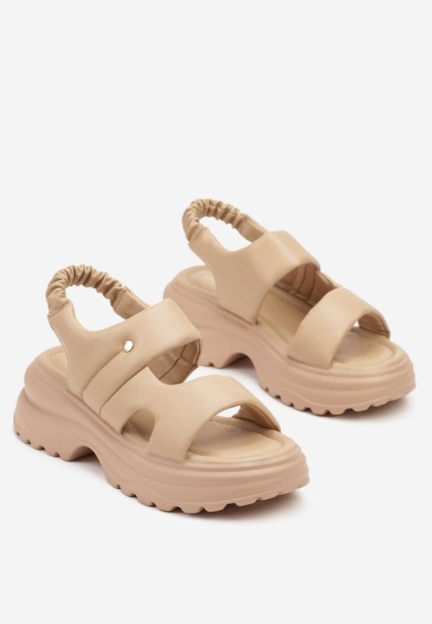 Born2be - Ciemnobeżowe Sandały w Stylu Chunky na Grubej Podeszwie Aneora. Okazja: na co dzień. Zapięcie: pasek. Kolor: beżowy. Materiał: jeans. Wzór: gładki. Obcas: na obcasie. Styl: elegancki, casual. Wysokość obcasa: średni