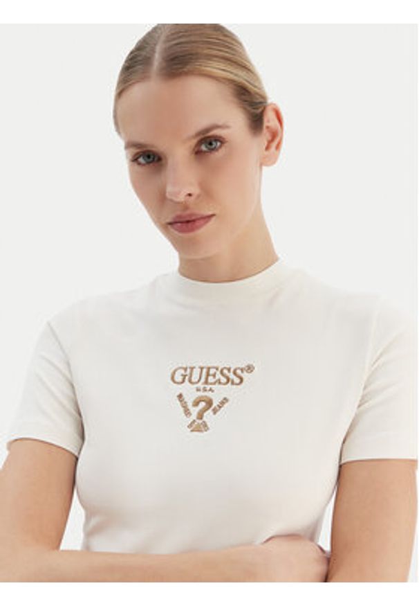 Guess Sukienka codzienna V4YK02 KCDH1 Écru Regular Fit. Okazja: na co dzień. Kolor: kremowy. Materiał: bawełna. Typ sukienki: proste. Styl: casual