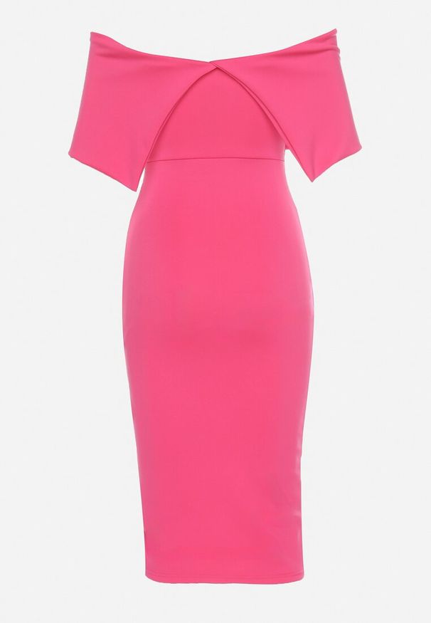 Born2be - Fuksjowa Klasyczna Dopasowana Sukienka z Wywiniętym Dekoltem Luvlia. Kolor: różowy. Materiał: dzianina. Sezon: lato. Styl: klasyczny