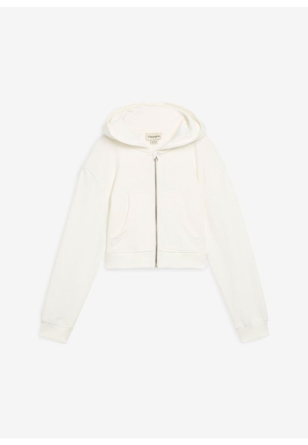 bonprix - Bluza rozpinana z kapturem z czystej bawełny organicznej. Typ kołnierza: kaptur. Kolor: biały. Materiał: bawełna. Styl: klasyczny