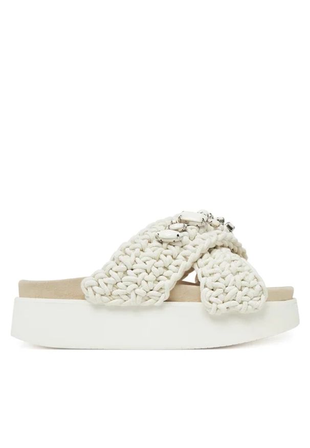Inuikii WOVEN STONES PLATFORM Klapki damskie. Kolor: kremowy. Materiał: bawełna, skóra. Wzór: paski, aplikacja. Sezon: lato. Obcas: na platformie. Styl: boho, elegancki, wakacyjny