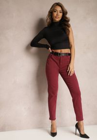 Renee - Bordowe Spodnie o Dopasowanym Fasonie z Elastycznej Bawełny Dillow. Okazja: do pracy. Kolor: czerwony. Materiał: bawełna. Styl: elegancki #3