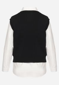 Born2be - Czarna Kamizelka z Prążkowanej Dzianiny z Klasyczną Koszulą Verisande. Okazja: na co dzień. Kolor: czarny. Materiał: dzianina, prążkowany. Styl: klasyczny #4