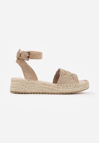 Born2be - Ciemnobeżowe Sandały VICES na Koturnie Ozdobione Plecionką i Ażurowym Wzorem Bambolis. Okazja: na co dzień, do pracy. Zapięcie: sprzączka. Kolor: beżowy. Wzór: ażurowy, aplikacja. Sezon: lato. Obcas: na koturnie. Styl: casual, elegancki #5