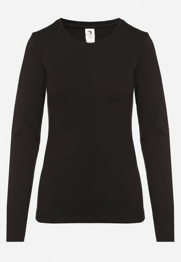 Born2be - Czarna Bluzka z Elastycznej Bawełny z Linii Basic Calzeda. Okazja: na co dzień. Kolor: czarny. Materiał: bawełna. Styl: elegancki, casual
