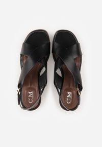 Born2be - Czarne Sandały na Koturnie i Platformie Ozdobione Dwoma Paskami Daphnone. Okazja: na co dzień. Zapięcie: pasek. Kolor: czarny. Materiał: jeans. Wzór: aplikacja. Obcas: na koturnie. Styl: casual, elegancki #6