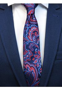 Modini - Granatowy krawat męski we florystyczny wzór C10. Kolor: niebieski. Materiał: mikrofibra, tkanina #3