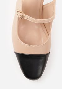 Renee - Beżowe Sandały na Słupku Slingback Ozdobione Paskiem Divolia. Zapięcie: pasek. Kolor: beżowy. Wzór: aplikacja. Obcas: na słupku. Styl: klasyczny, elegancki #4