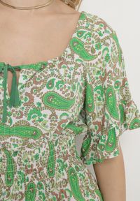 Born2be - Jasnozielona Sukienka z Bawełny Wiązana przy Dekolcie z Gumką w Pasie Adhara. Okazja: na co dzień. Kolor: zielony. Materiał: bawełna. Sezon: lato. Styl: casual #3